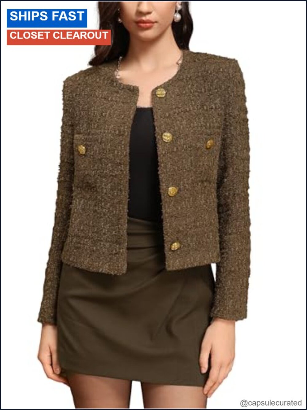 Cropped Tweed Blazer Wool Blend Boucle Tailored Fit Women's Workwear